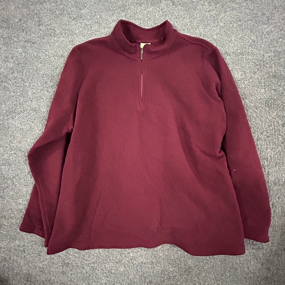 L.L. Bean Fleece Pullover Womens 3X Burgundy Quarter Zip Mock Neck Soft Warm